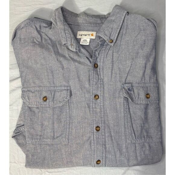 Carhartt Shirt Mens Blue Workwear Indoor/Outdoor Button Shirt Size 2XLT Tall - Picture 4 of 7